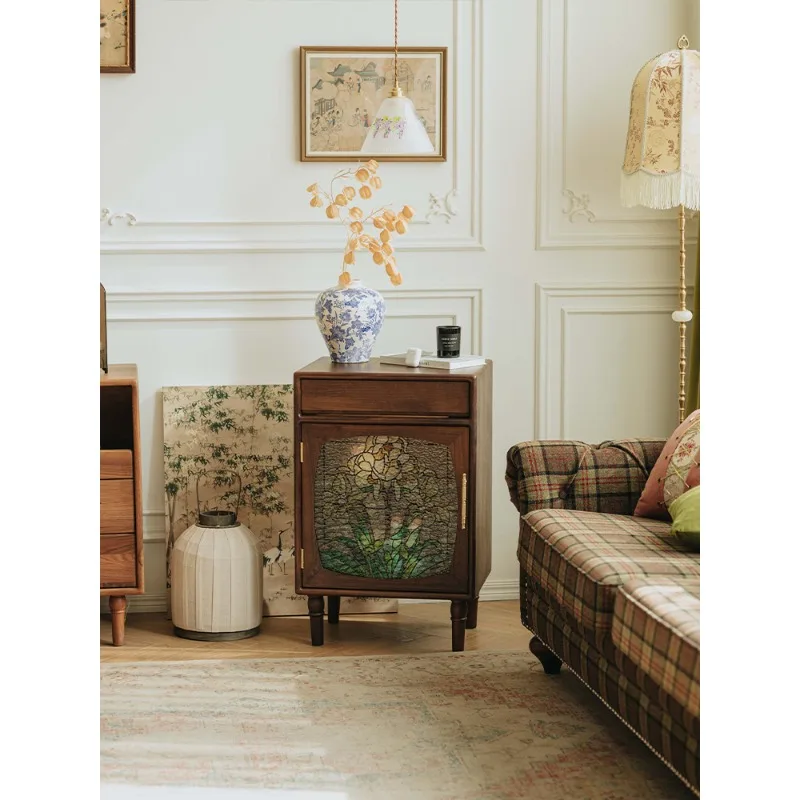 Daffodil chest retro black walnut solid wood bedside table living room storage cabinet bedroom drawer side