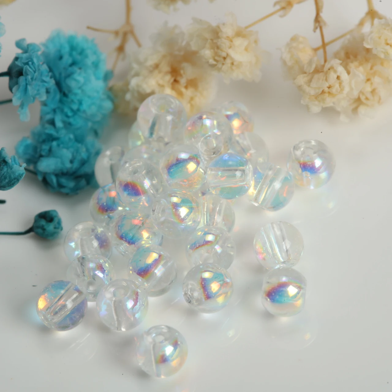 80pcs 4mm AB White Iridescent Round Beads Shiny Rainbow Coated Loose Beads for Women Bracelet Necklace Making Accessories