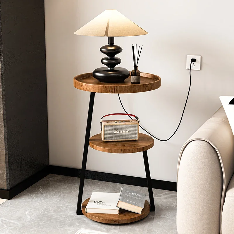 

New Wooden Side Table Three-Tier Small Coffee Table Round Corner Table Bedroom Living Room Rental Sofa Side Tables