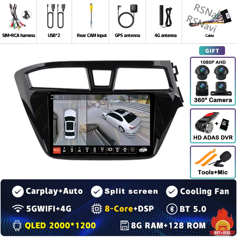 Android 15 wifi + 4G Carplay AUTO Autoradio Voor Hyundai I20 RHD 2015 2016 2017 2018 Navigatie GPS Video speler Stereo Multimedia