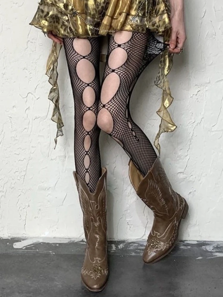 

Gothic Lolita Girls Broken Holes Fishnet Stockings Punk Y2K Subculture Sexy Tights Japanese Style JK Hollow Mesh Pantyhose Women