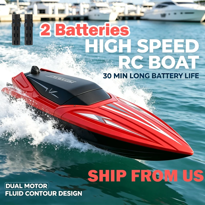 2.4G 100M RC Wireless Boat Ship Kids Gift Outdoor Toys Electric Rechargeable Water High Speed Remote Control Speedboat Kid Gifts