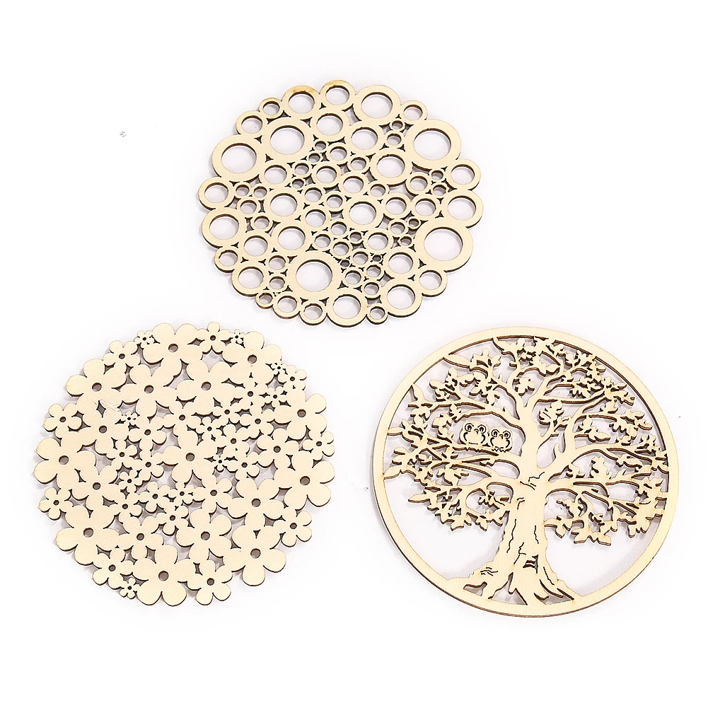 4PCS Tree of Life Wooden Coaster Chakra Crystal Stone Base Display Stand Placemats Table Mat Round Cup Pad Board Artwork Decor