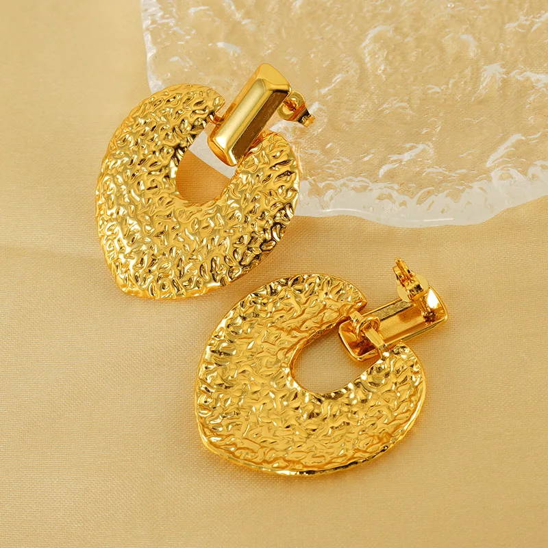 5PCS Fashionable New Textured Stainless Steel Heart-Shaped Concave Convex Earring for Women Stud Earrings Jewelry Gift Wholesale