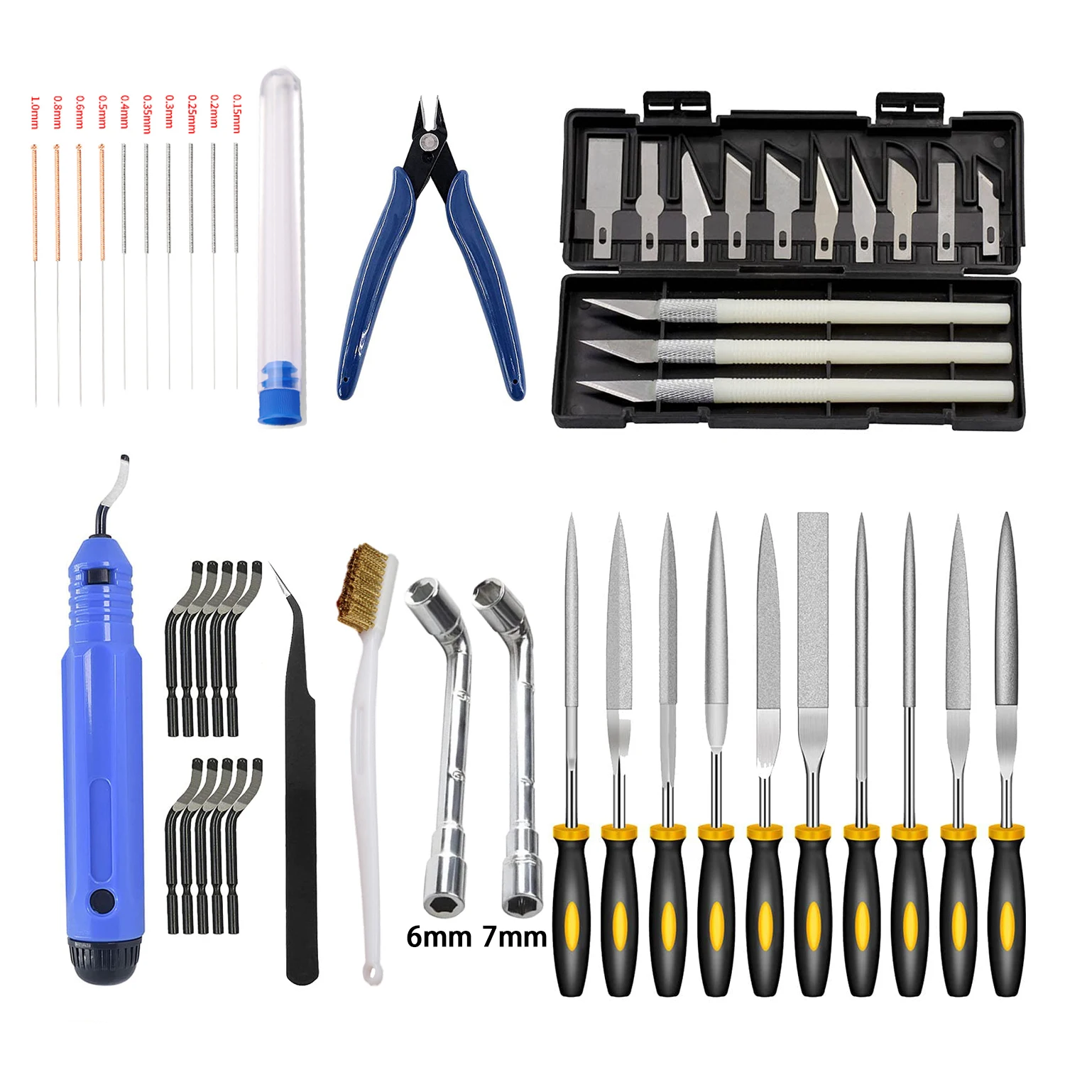 49pcs in 1 3D Printer DIY Tools 3D Model File Cutter Scraper Material Removal Engraving Timming Knife Kit Nozzle Wrench Needles