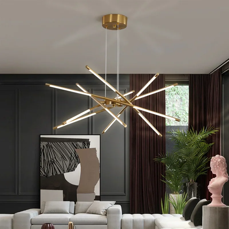 Lámpara LED lineal moderna para decoración del hogar, candelabro de techo con control remoto, diseño creativo, para sala de estar, comedor y