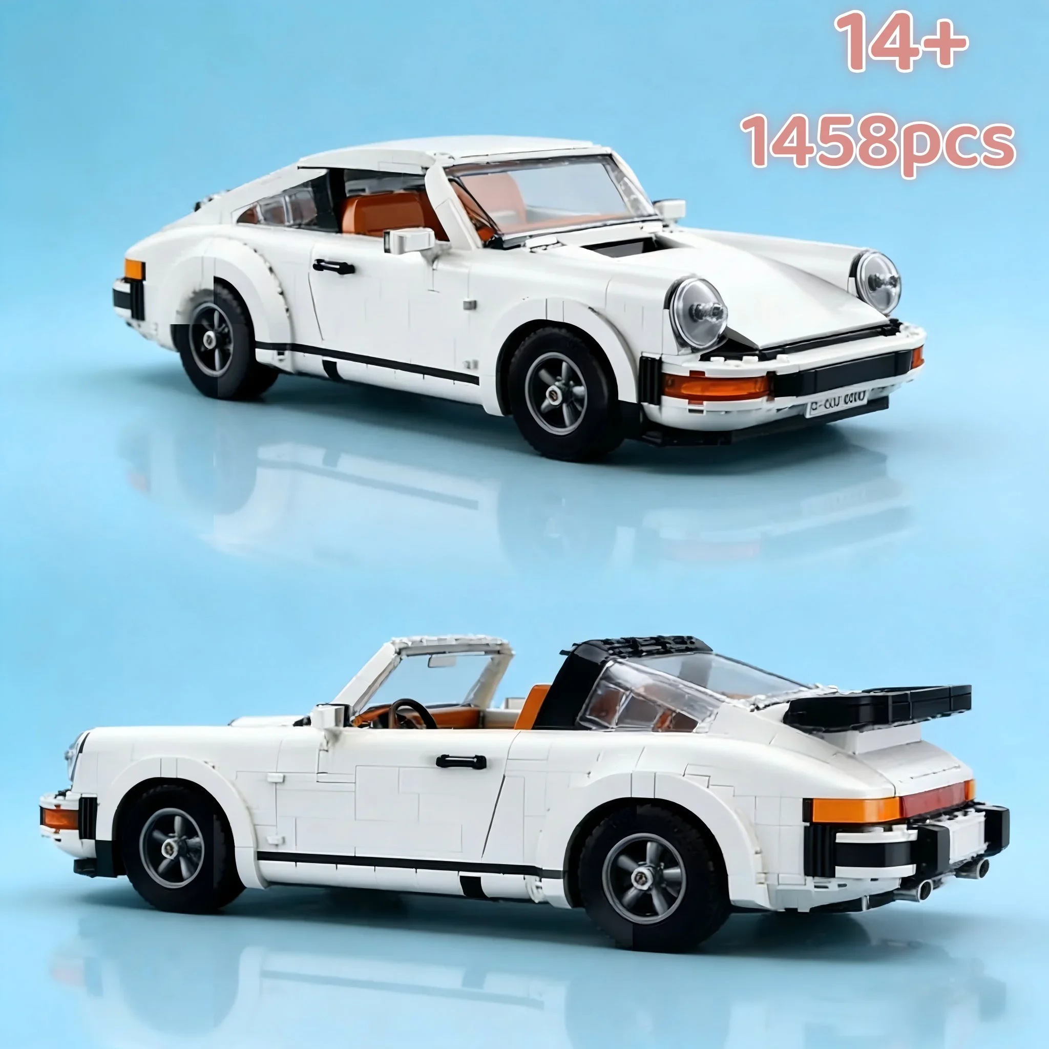 New 1458-piece and 911-piece retro car building block model sets, two-in-one racing classic convertible birthday gift