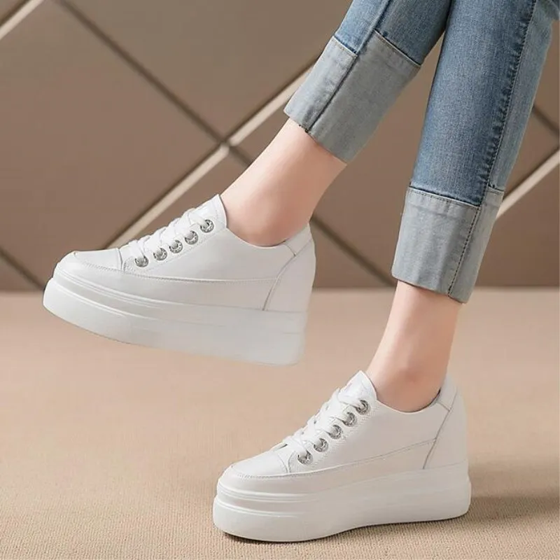 Women\'s Sneakers 2022 New Casual Shoes Woman Autumn Comfortable Breathable White Shoe 8CM Heels Height Increasing Platform Femme