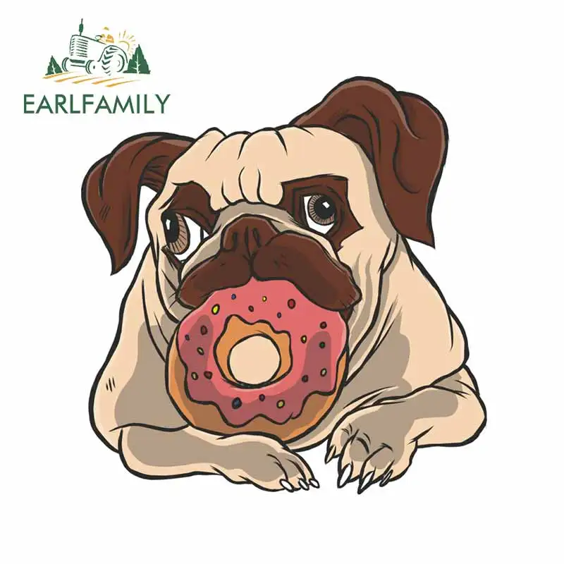 EARLFAMILY 13cm x 12.7cm for Pug Donut Dog Vinyl Car Stickers Suitable for Any Flat and Smooth Clean Surface Windows Car Decals