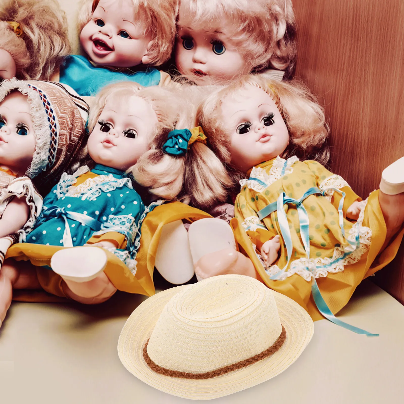 Small Mini Straw Hat Core Straw Woven Cap Decorative Accessory Miniature Craft Supply Tiny Hat for DIY Photo Prop Adornment