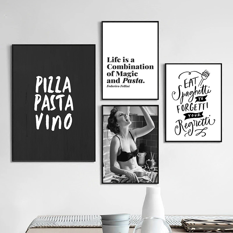 1PC  Spaghetti Woman Print Pasta Moment Poster Carbs Love Girl Wall Art Canvas Painting  Foodie Woman Photography Kitchen Art