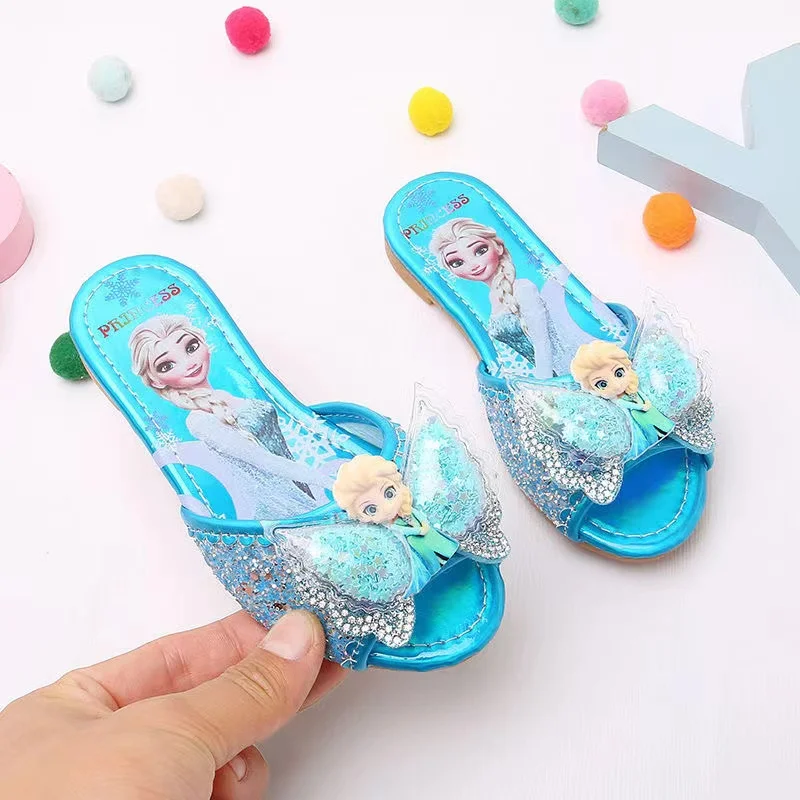 Disney Girls pantofole Cartoon Frozen Elsa Print Summer Children Lovely Soft Bottom Outdoor Princess Flat Kid scarpe con foro antiscivolo