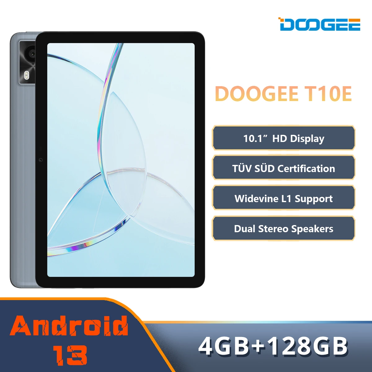 

DOOGEE T10E Tablet PC 10.1" HD Display TÜV SÜD Blue Light Certification 9GB +128GB Android 13 6580mAh Battery