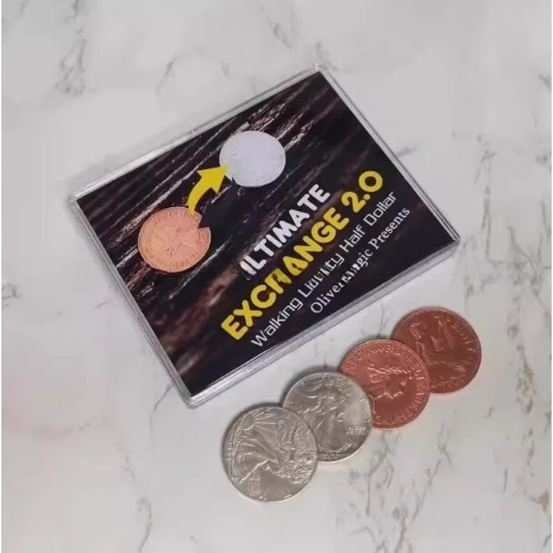 Ultimate Exchange 2.0 เดิน Liberty Half Dollar Magic Tricks เปลี่ยนเหรียญ Magia Magician Close Up Illusions Gimmick Props เกม