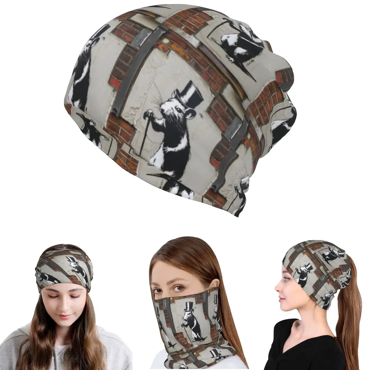 

Banksy Rat Street Art Bandana Neck Cover Wrap Scarf Warm Headband Beanies Hat Unisex Adult All Season