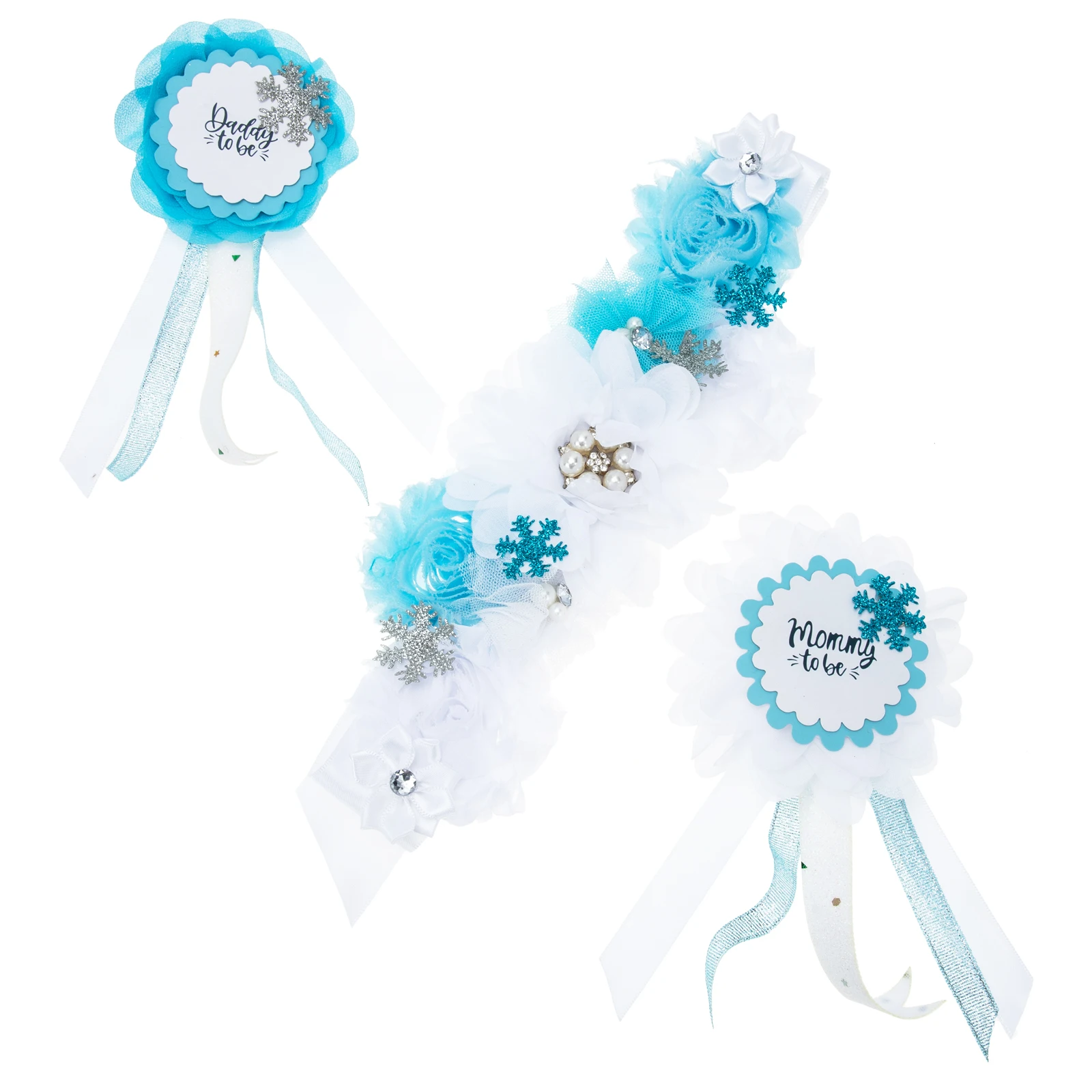 

1 Set Maternity Belly Belt Snowflake Waist Band For Baby Shower Mommy Daddy Corsage Set Pregnancy Sash Reusable Comfortable