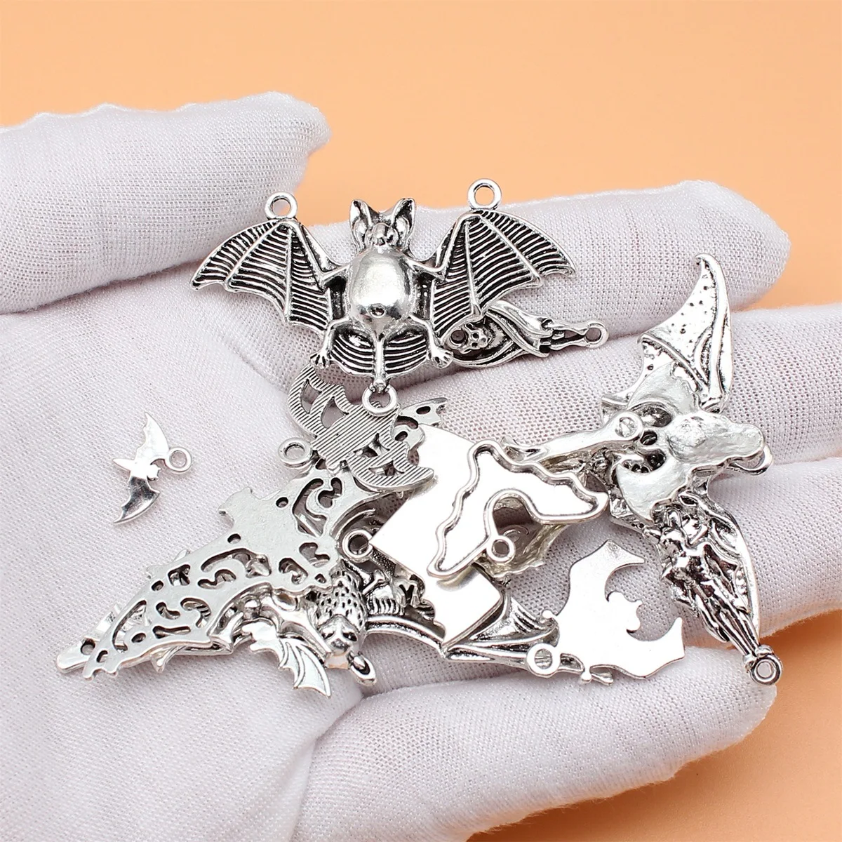 17pcs Antique Silver Color Bat Charms Collection For DIY Jewelry Making, 17 Styles, 1 of Each