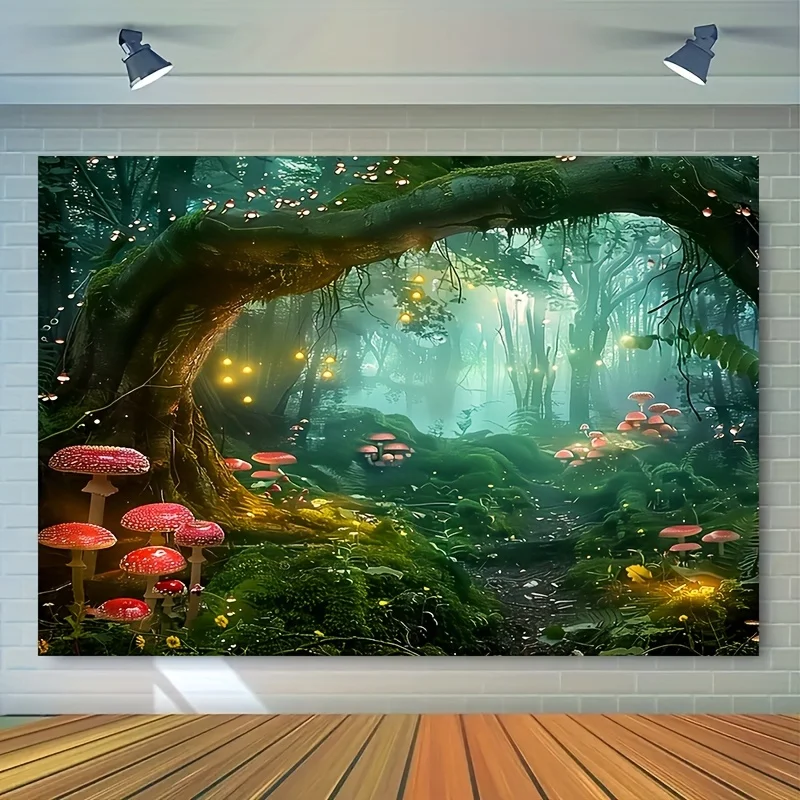 Enchanted Forest Mushroom Wonderland Photography Backdrop – 1pc Polyester Multi-Use Scene for General Events