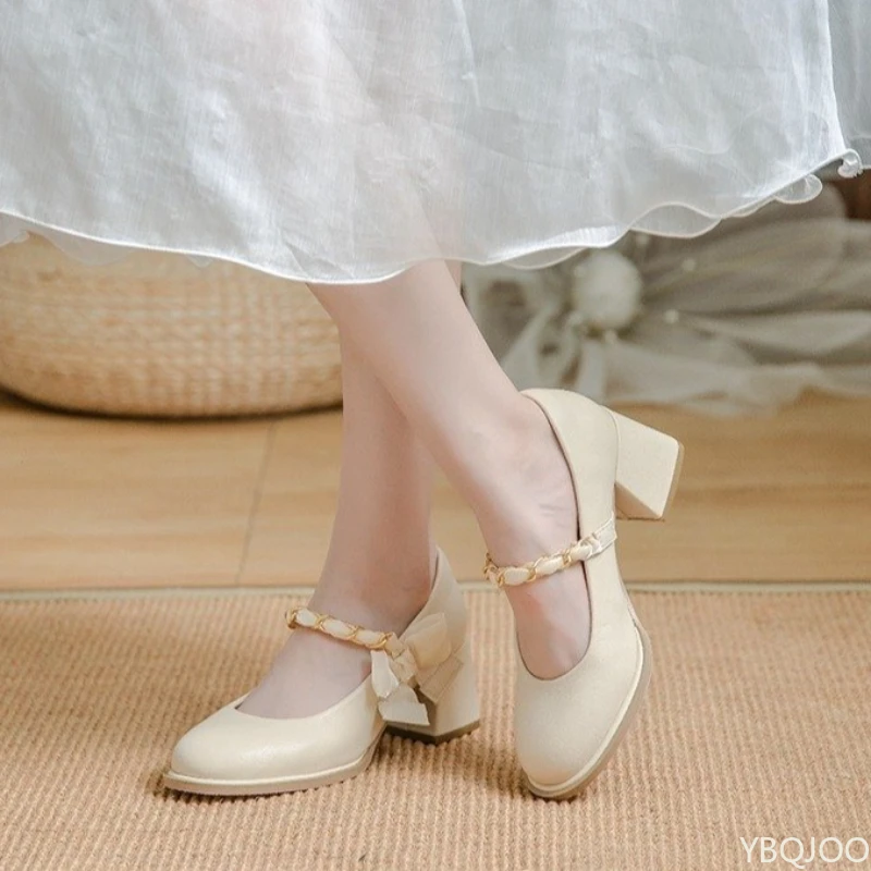 

High heeled women's simple comfortable solid color single shoes spring summer new versatile coarse heel round toe women's shoes