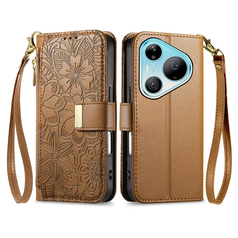 

embossing PU leather Cover For Huawei Pura 90 80 70 Ultra Pro+ Pro Magnetic button shockproof many card Slot Wallet phone Case