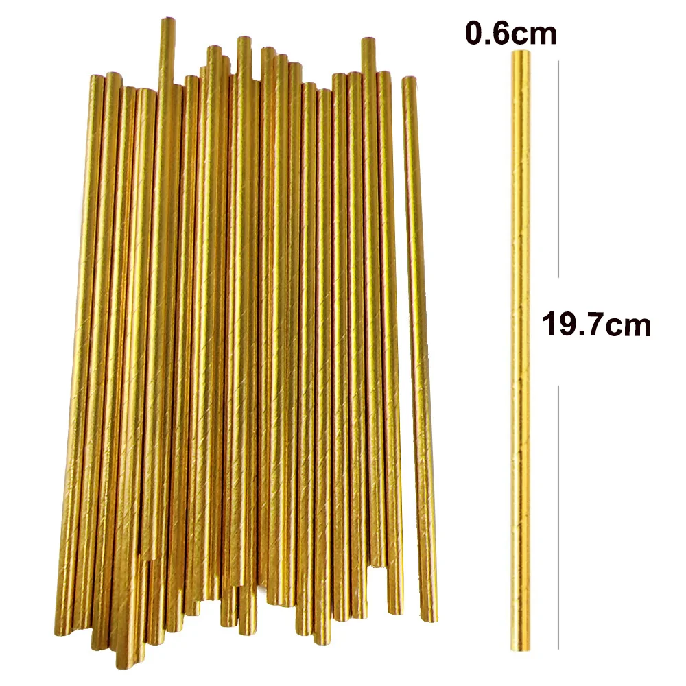 100pcs Biodegradable Paper Straws Rainbow Pink Black Gold Disposable Drinking Straws Birthday New Year Party Decoration Supplies