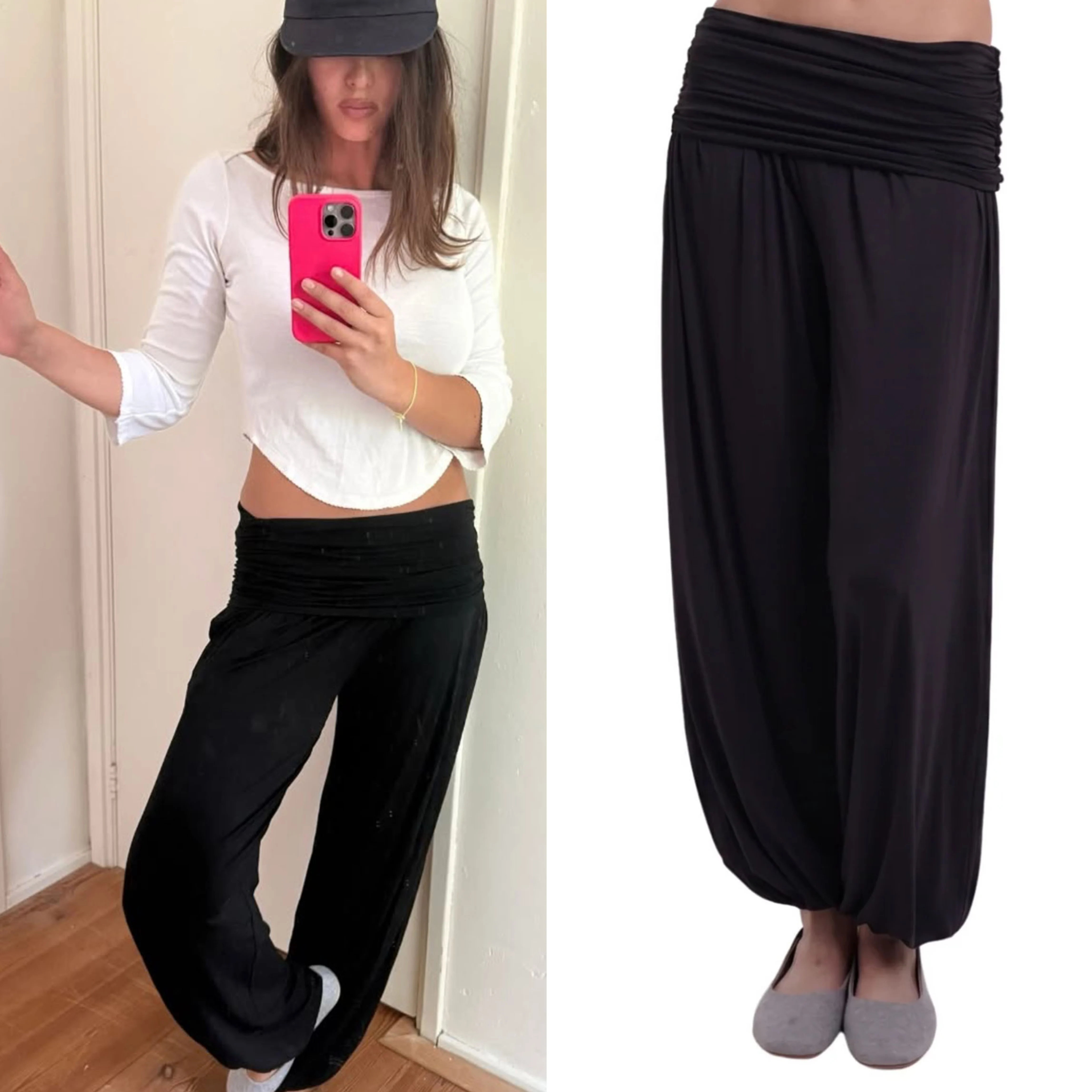 Niihai Black Pleated Modal Lantern Trousers Waist Turn-Up Knee-Up Design Casual Lightweight Pants