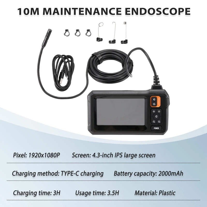 Industrial Endoscope Camera 4.3In IPS Screen 1080P IP67 Waterproof With Dual Lens For Pipe Sewer Inspection Car Repair