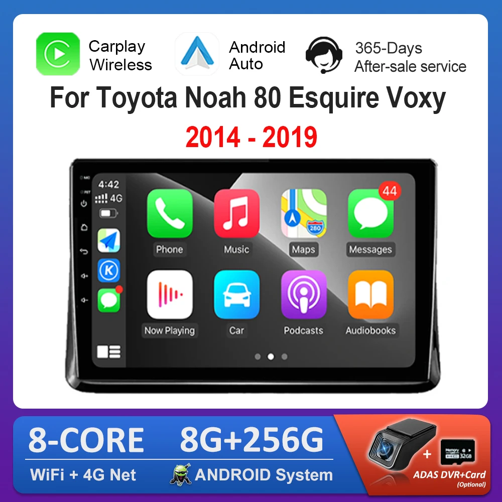 

10-дюймовый беспроводной Carplay Android OS для Toyota Noah 80 Esquire Voxy 2014-2019 GPS Автомобильный видео Мультимедийный плеер BT Сенсорный экран