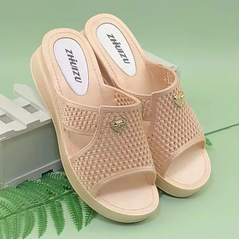 

New Women's Summer Wedges One Word Slippers Soft Sole Non Slip Home Slippers Bathroom Slippers Outdoor Slippers Mom's Slippers