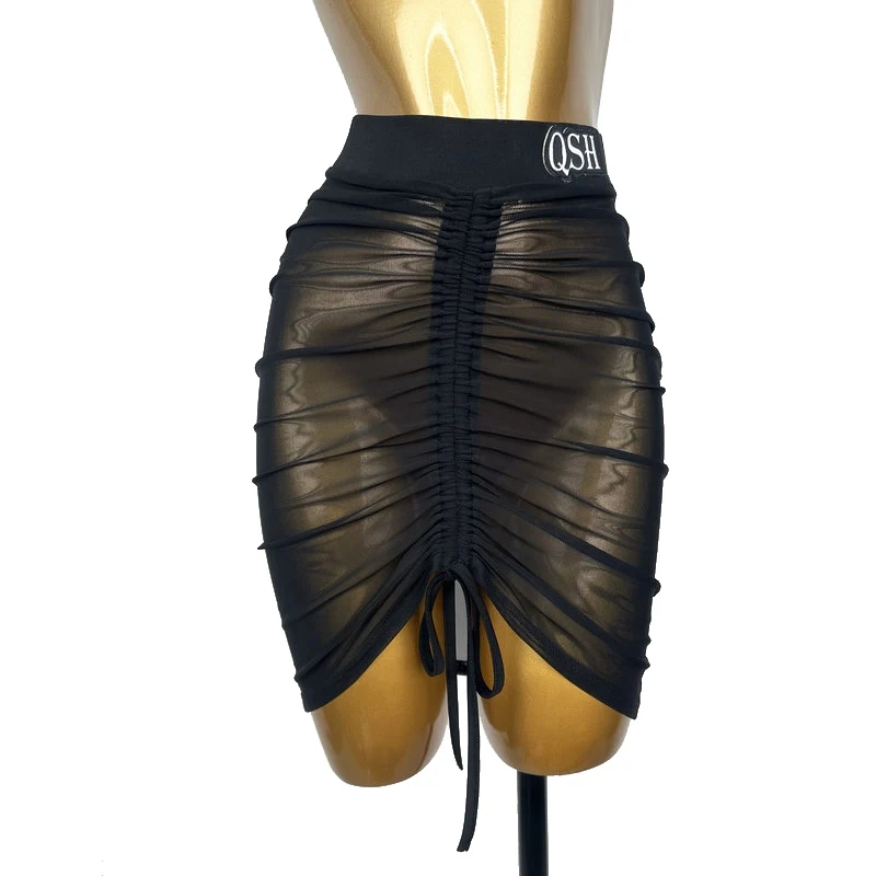 Nieuwe Latin Dance Korte Rok Volwassen Mesh Dansen Praktijk Rok Vrouwen Samba Training Rok Zwart Stage Performance Rok XH2876