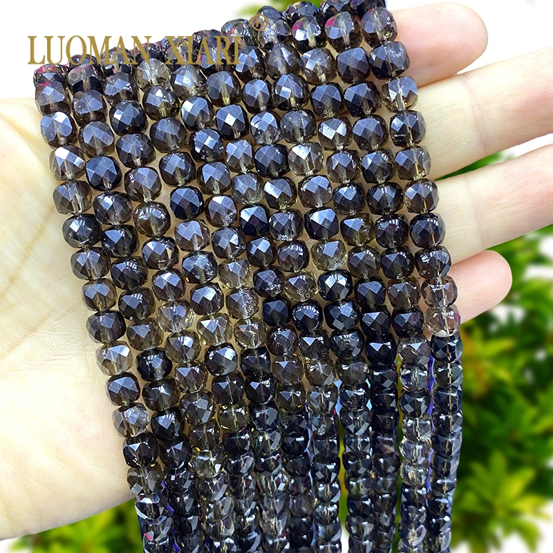 7-8MM Faceted Square Natural Stone Smoky Quartz Loose Cube Spacer Beads for Jewelry Making Diy Bracelets Charms Accessories
