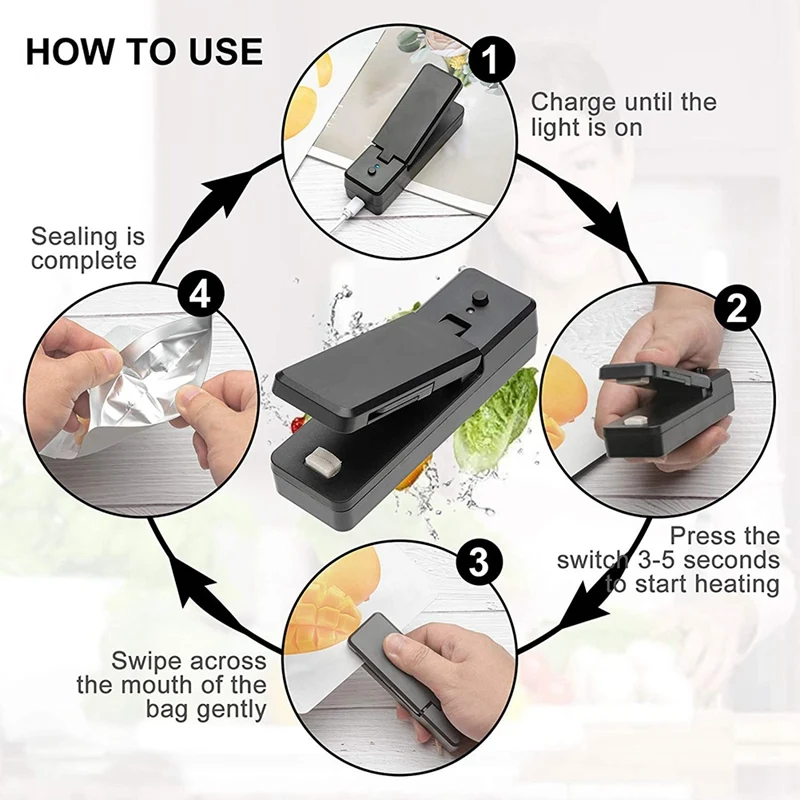 Mini Bag Sealer-2In1 Portable Rechargeable Handheld Vacuum Heat Sealers &Cutter For Plastic Bag Storage Food