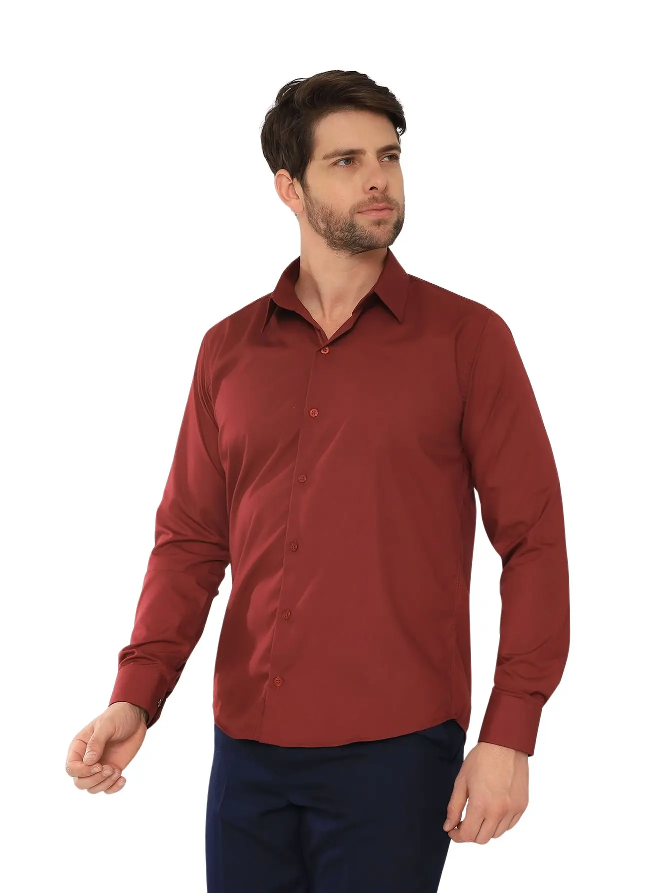 Men's Long Sleeve Slim Wine Social Shirt