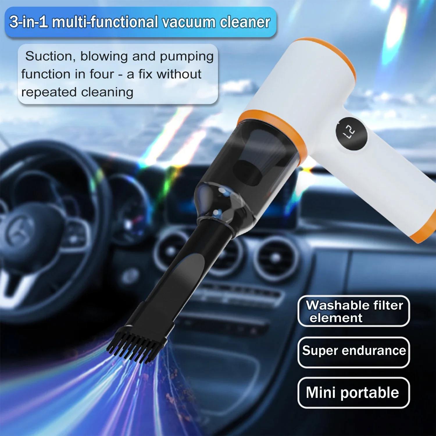 3-in-1 무선 휴대용 진공 청소기, PC 먼지 제거, 자동차, 가정 및 사무실용 사이클론 흡입 기능이 있는 충전식 스틱 진공 청소기