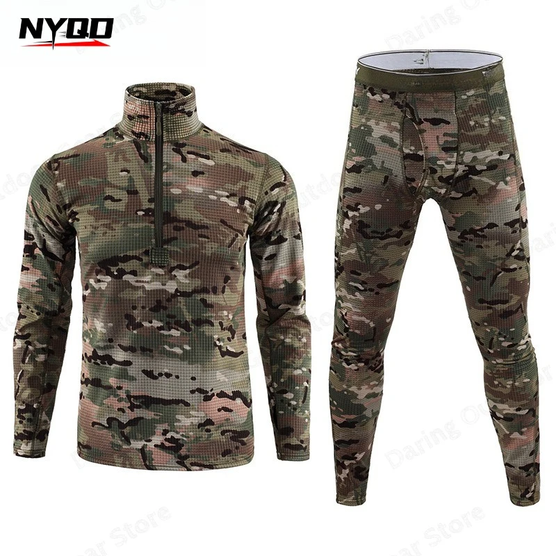 Men Thermal Base Layer Set Half‑Zip Warm Tight Underwear Top & Pants Suit for Hiking Ski Camping Fitness Winter Outdoor
