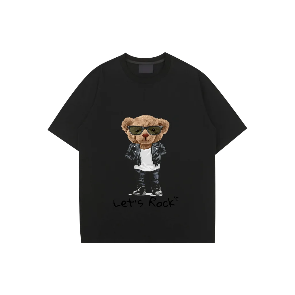 

Cotton Fashion Pattern Printed Hip Hop West Men's T Shirt Round Bear Loose Tops Breathable Comfortable Casual Oversized Clothing