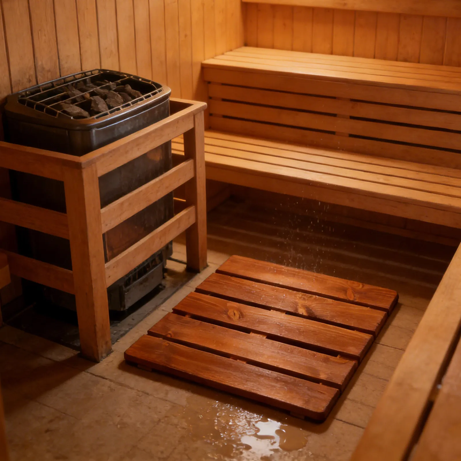 Wooden Slat Shower Mat – Solid Wood Anti-Slip Bathroom Floor Mat for Sauna, Spa & Gym, Easy to Clean