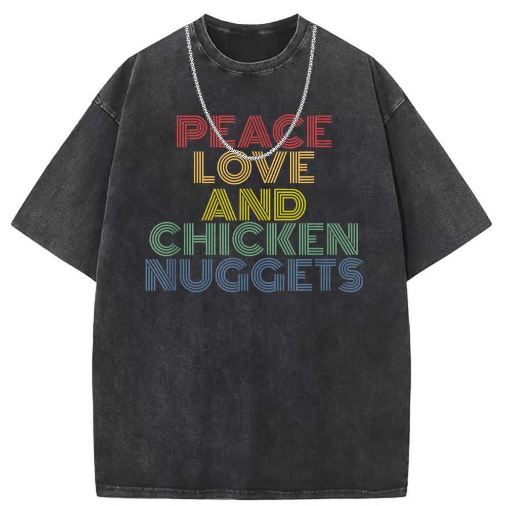 Peace Love And Chicken Nuggets Men Sweatshirts Hip Hop Long Sleeve Tshirts Man Vintage Cotton Crazy Clothing Retro