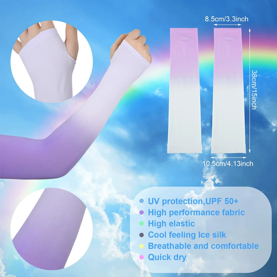 Gradient Ice Silk Arm Sleeves Breathable Men Women Cycling Summer Travel Arm Cover Stretchable Cooling Skin-friendly Sleeves