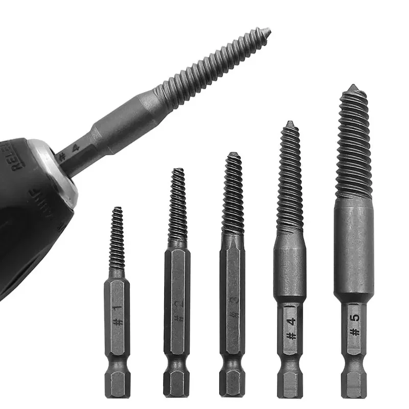 5pcs Hex Screw Extractors Broken Damaged Screw Extractor Drill Bit Guide Set Broken Bolt Remover Easy Out Set Power Tools