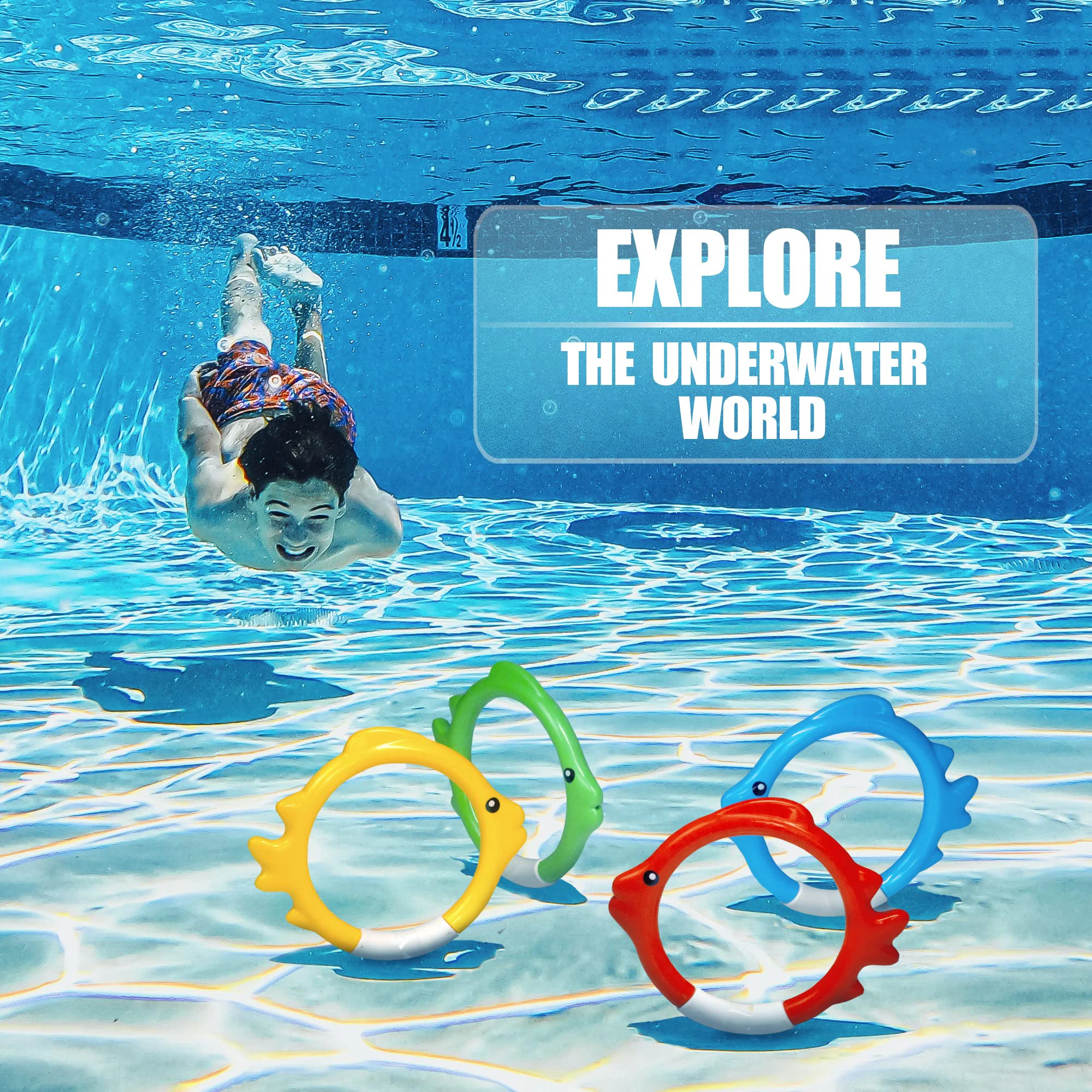 4Pcs Diving Ring Set Colorful Fish Shape Dive Rings Pool Toys Swimming Training Accessories for Toddlers Boys Girls Teens Adult