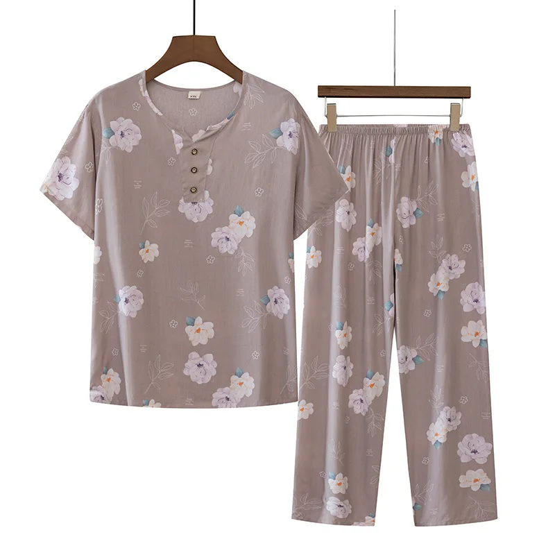 Grandma Summer Outfit Short Sleeve Sleepwear Women's Pajamas Sets Home Wear Two-piece Cool Conjuntos De Pijama Feminino XL-4XL