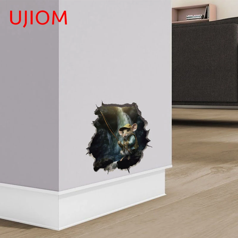 UJIOM 13cm X 12.9cm Hamster Fishing Cartoon Wall Stickers Spoof Cool Cupboard Bedroom Baby Nursery Room Decal Home Accessories
