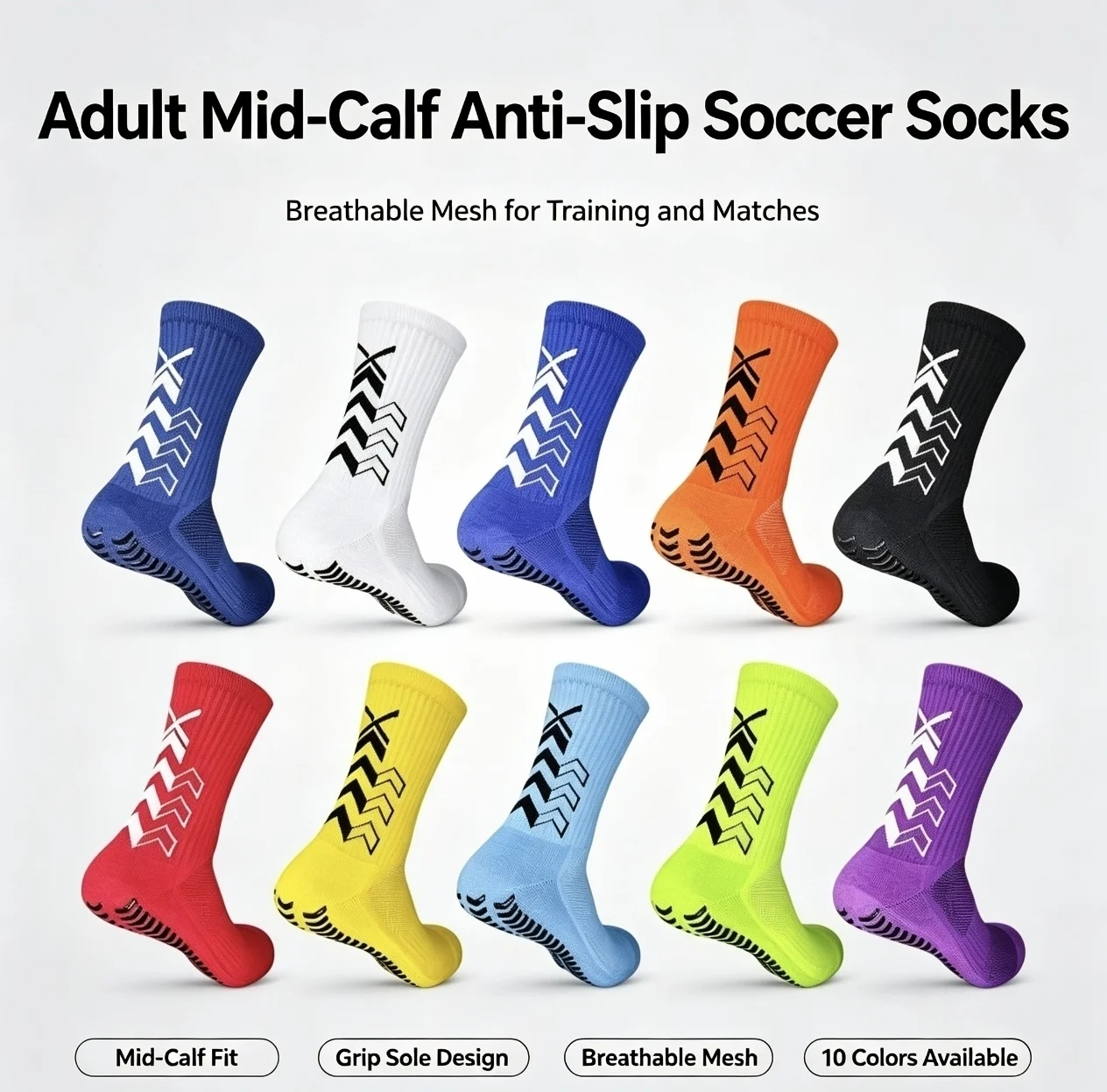 Calcetines de fútbol antideslizantes para adultos, de media pantorrilla, con puntos de pegamento, de malla transpirable, utilizados para partidos y entrenamientos.
