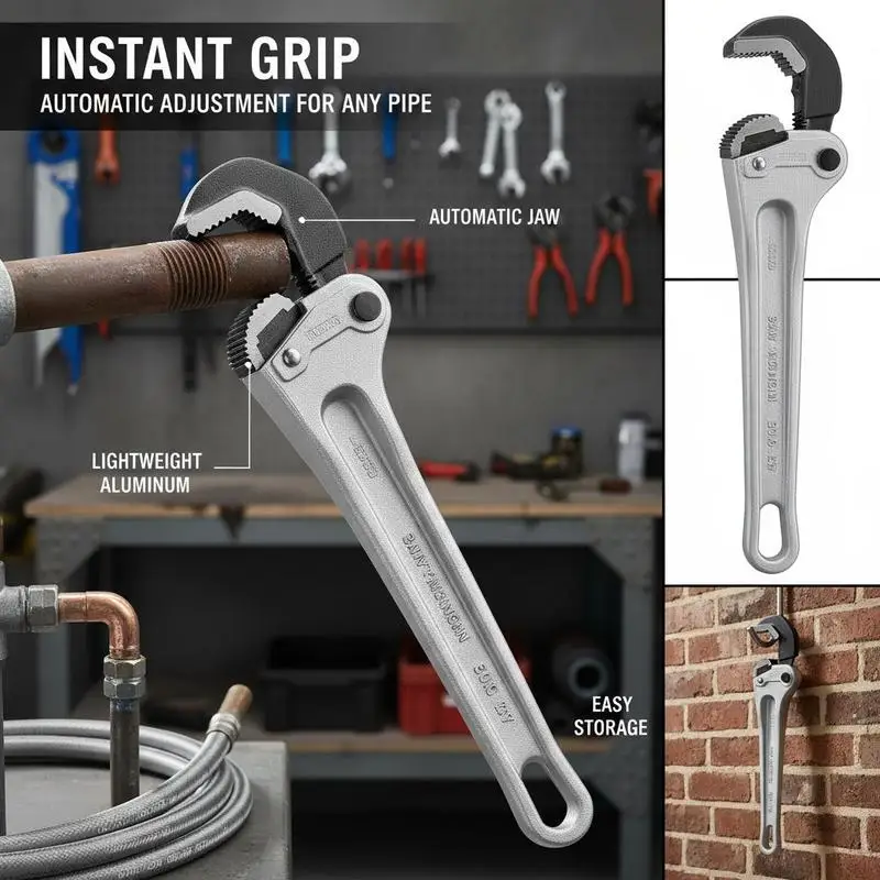 Plumbing Gripper 14-Inch For Water Pipes Automotive Repairs Home Maintenance, Automatic Jaw Adjustment Adjustable Lever Ergonomic Handle Hangable Design Aluminum Alloy Body view 5