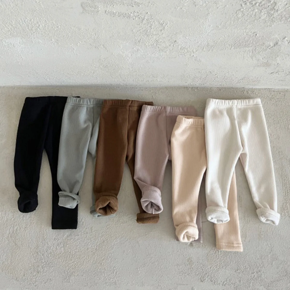 Autumn Winter Boy Girl Baby Solid Plus Velvet Warm Leggings Newborm Ribbed Fleece Casual Homewear Pants Infant Cotton Trousers