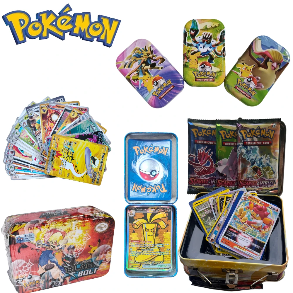 41/42/48/68/118/210 Uds. Caja de Metal de hierro Pikachu Pokemon tarjetas de batalla Paldea evolucionado juguete coleccionable para niños y regalo de seguidores de Anime