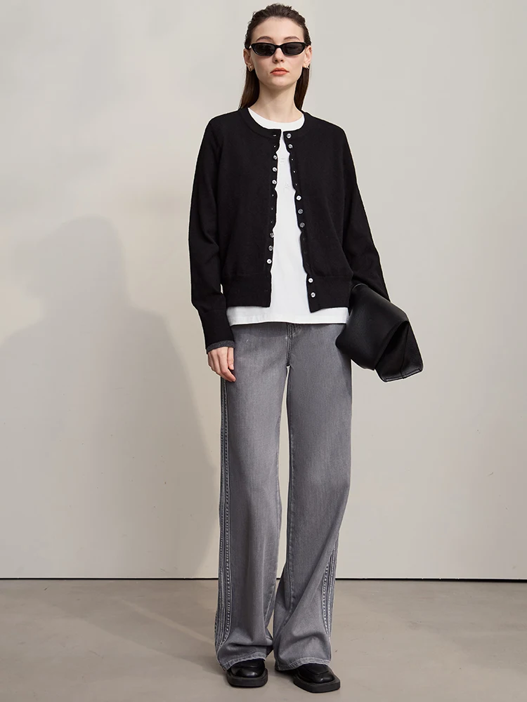 AMII Cardigan For Women 2025 Autumn New Minimalist Solid Color Cardigans Lady Round Neck Single-breasted Women's Sweater12523094