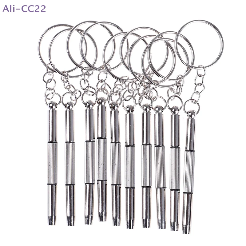 {MX} 10Pcs 3-in-1 Flathead/Phillips/Torx Screwdriver Eyeglass Cellphone Watch Repair Tool Keychain