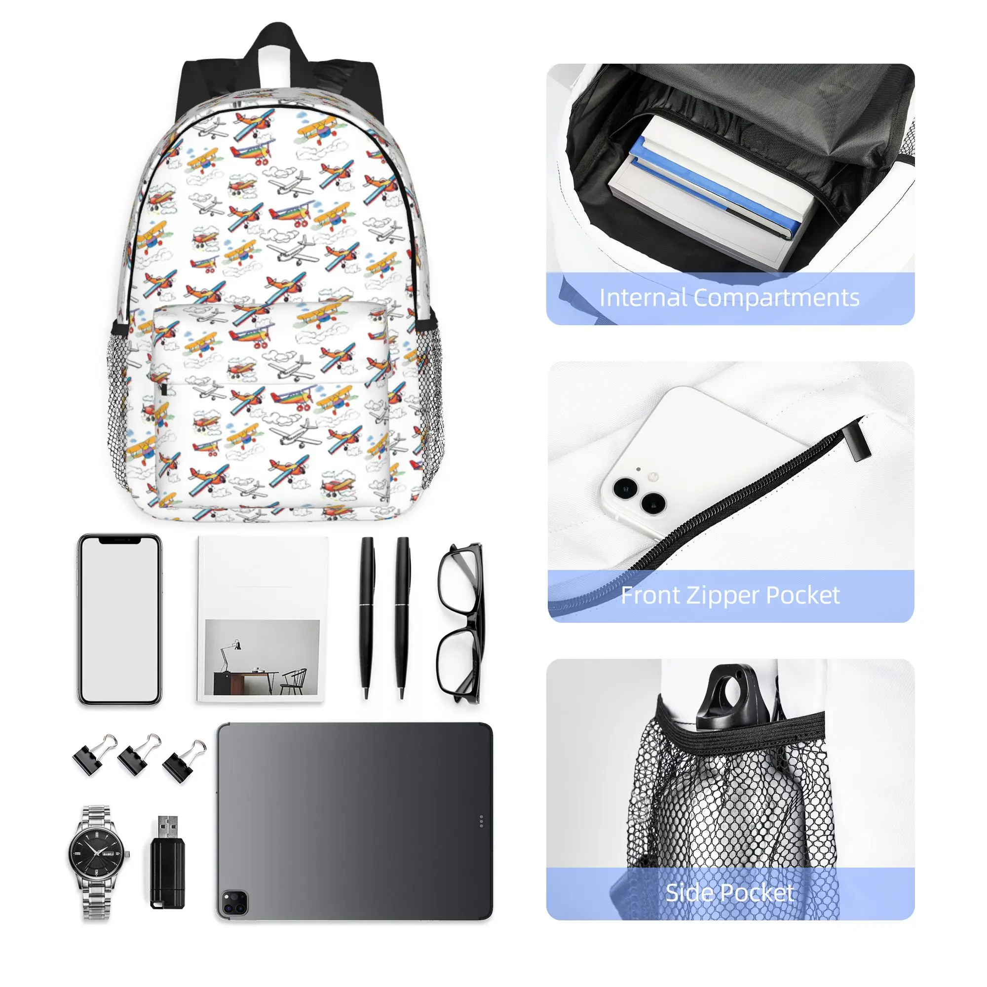 Colorful Nostalgic Airplanes Pattern Aviation Enthusiast  Backpack Hot Sale Daypack Boys Girls BookBag Shoulder Bags School Bag